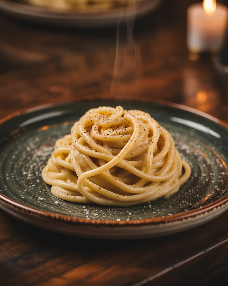 Cacio e Pepe pasta with black pepper and pecorino romano