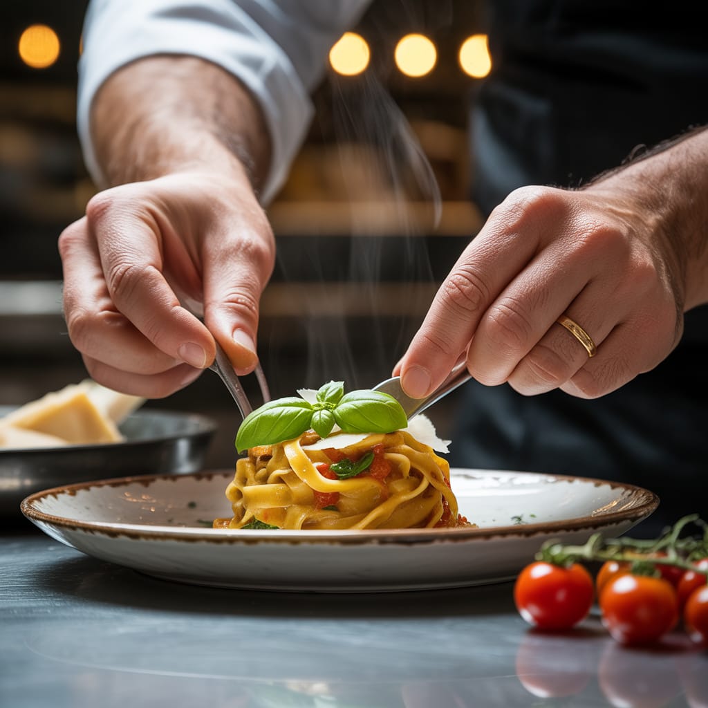 Chef plating a dish with precision