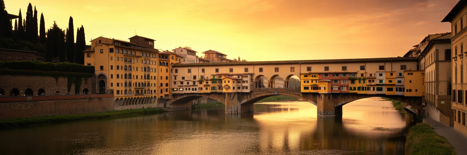 Vintage Italian street in Florence during golden hour