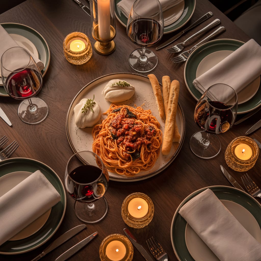 Friends dining together at an elegant Italian restaurant