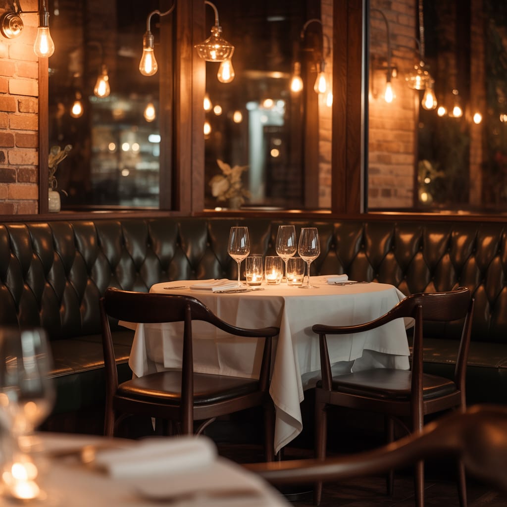 Luxury restaurant interior with candlelit tables